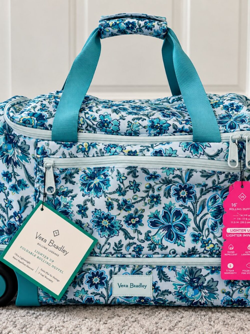NWT Vera Bradley Lighten Up Rolling Duffel Floral Carry On Luggage 16”
